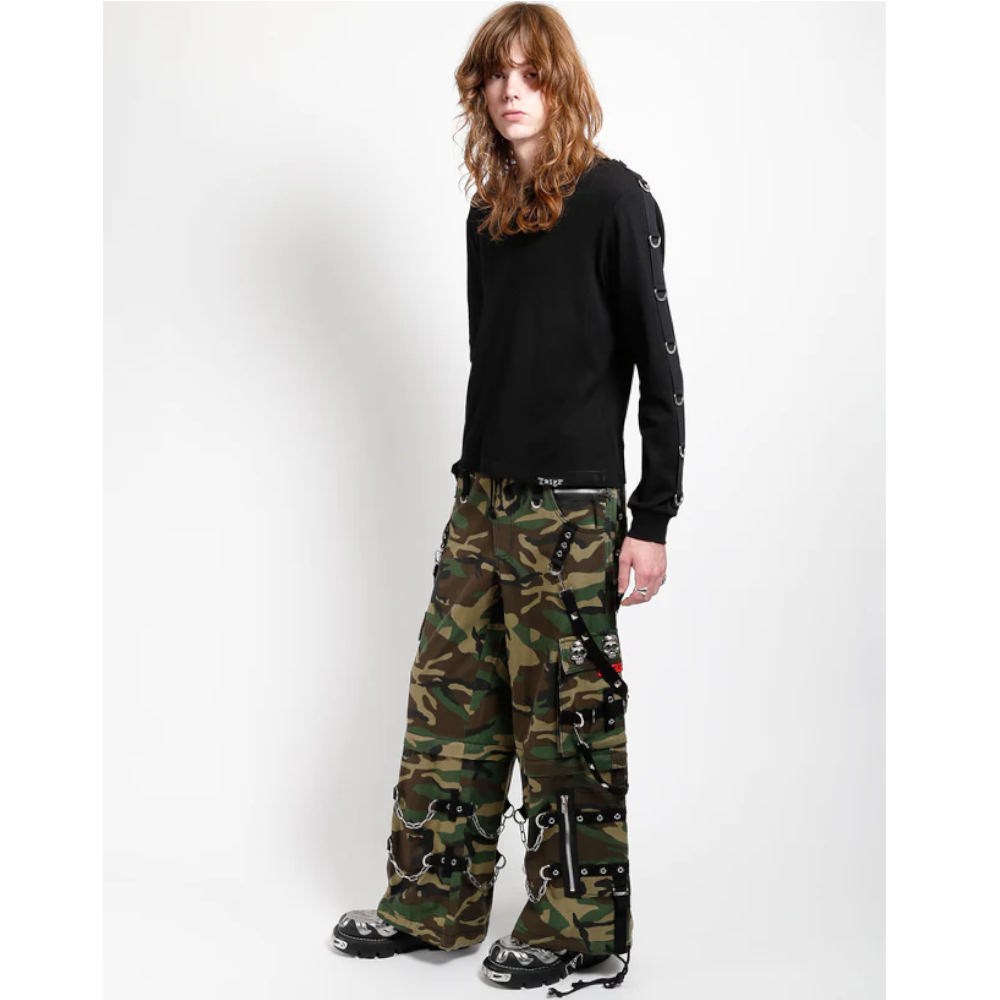 Tripp NYC - Skull Denim Stud Camo Wijde broek - Groen